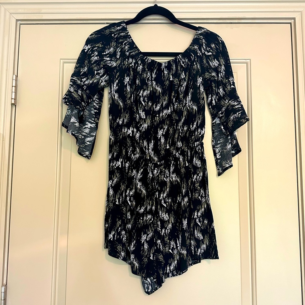 Express Romper - Black, White & Olive Print